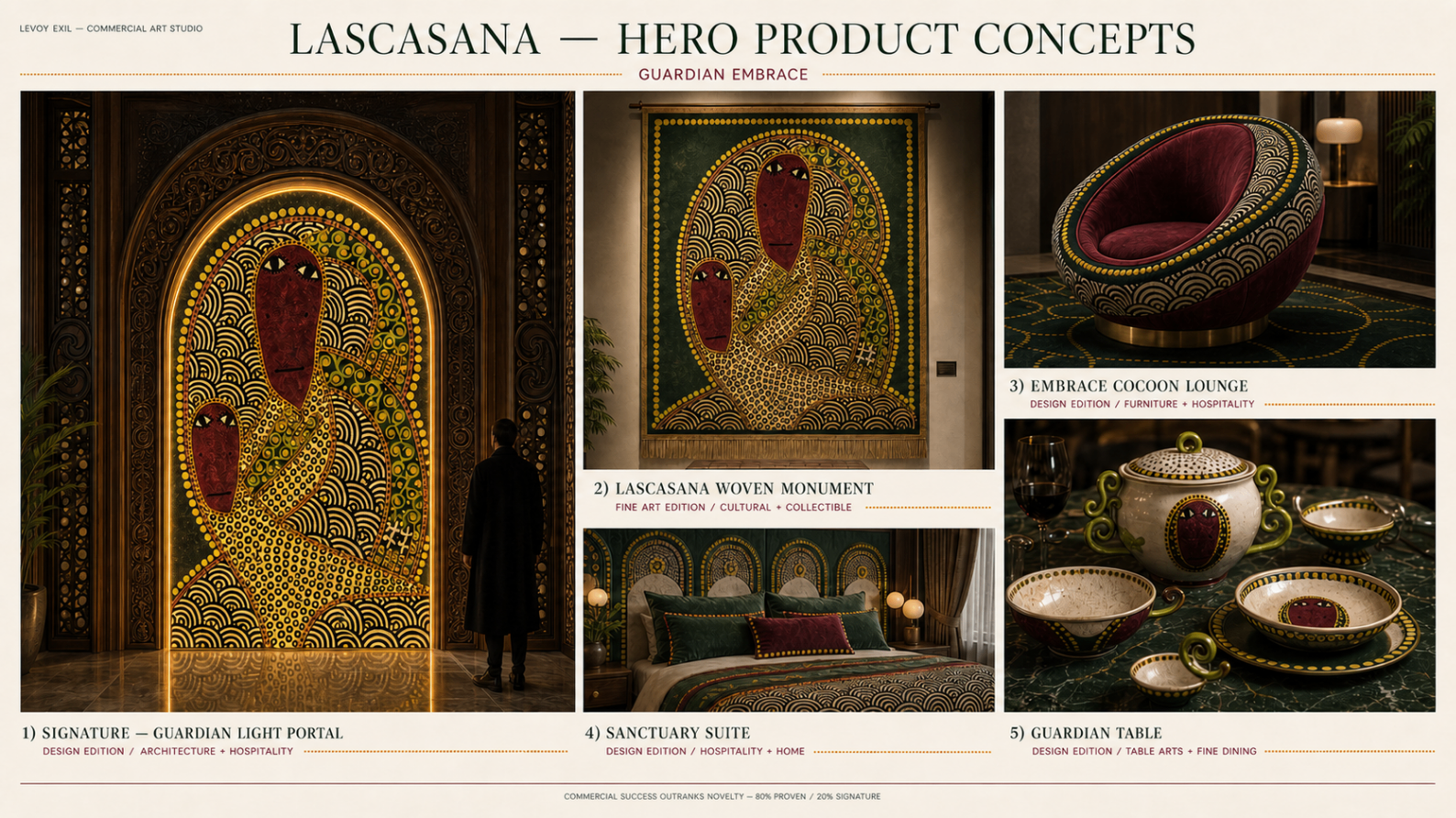 Full approved Lascasana Hero Product Concepts board showing Guardian Light Portal applications
